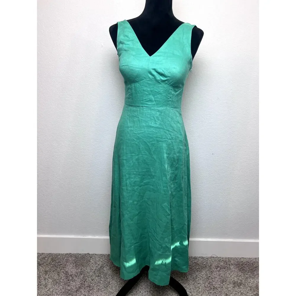 SALONI Rachel Cutout Bow Linen Midi Dress in Washed Green - Picture 1 of 7